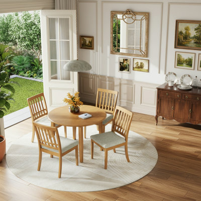 4 - Person Round Dining Table Set With 2 Drop Leaf