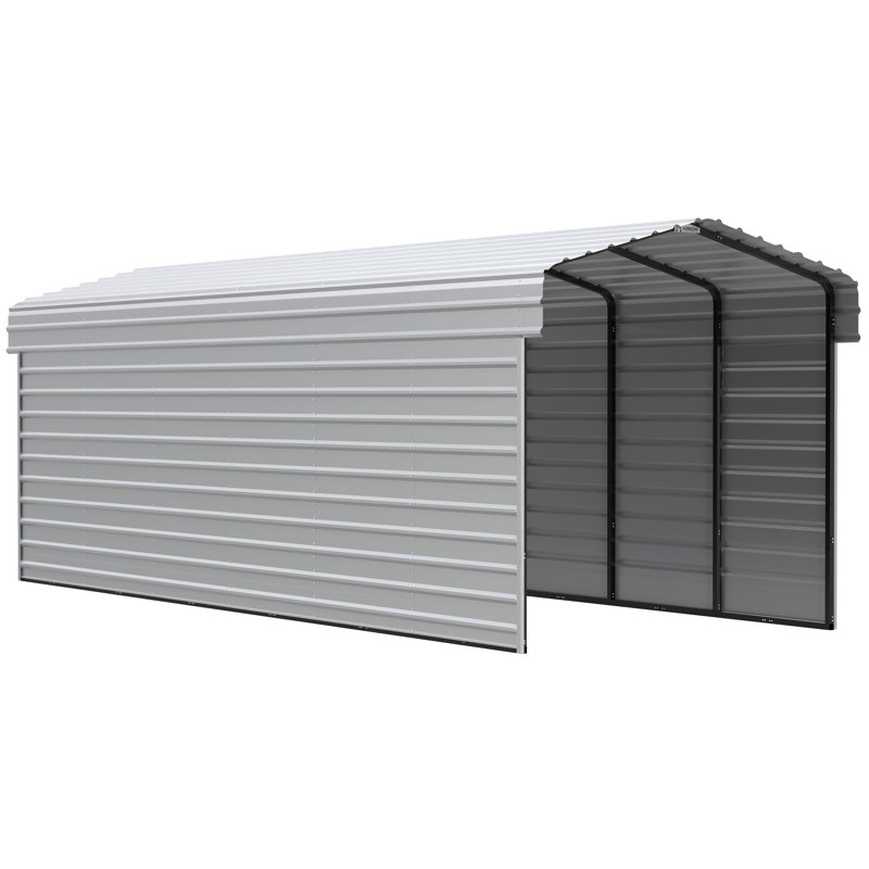 Eggshell Galvanized Steel Carport with 2-Sided Enclosure, 10' x 29' x 9'