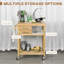 Bamboo Kitchen Island Cart On Wheels, Utility Trolley Cart With 2 Storage Drawers And Open Shelves, Kitchen Island