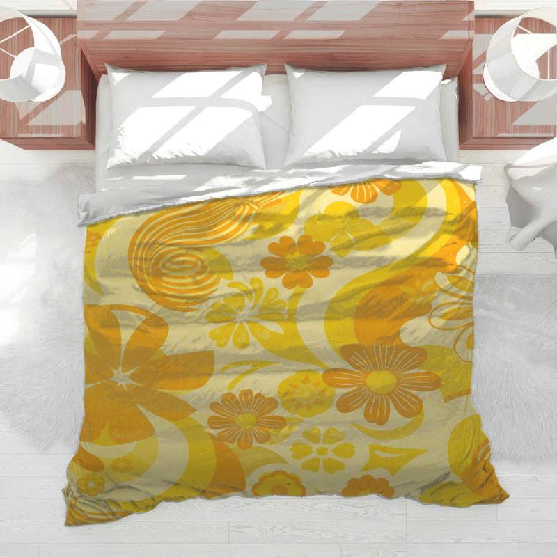 Édredon jaune à tourbillons floraux, Lit simple