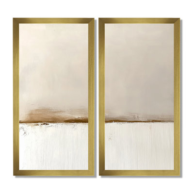 «Gold White Shadow Lines Abstract», impression sur toile encadrée minimaliste, art mural doré minimaliste 2 pièces