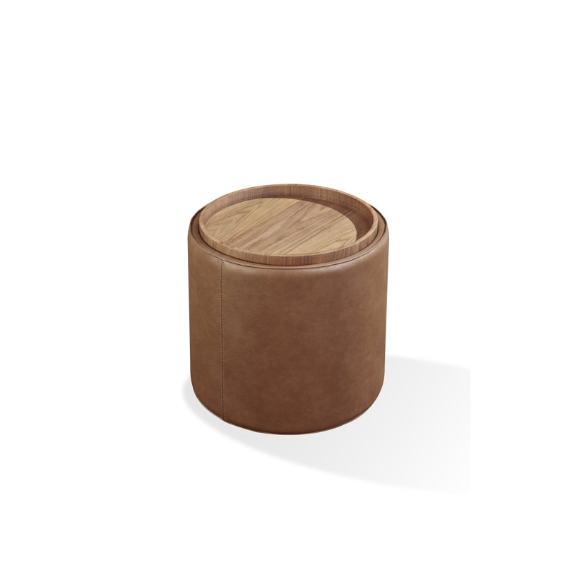Yeal Leather Upholstered Storage End Table With Wooden Tray Top