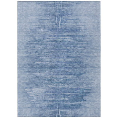 HomeRoots 3' X 5' Denim Blue And Sky Blue Abstract Washable Indoor Outdoor Area Rug