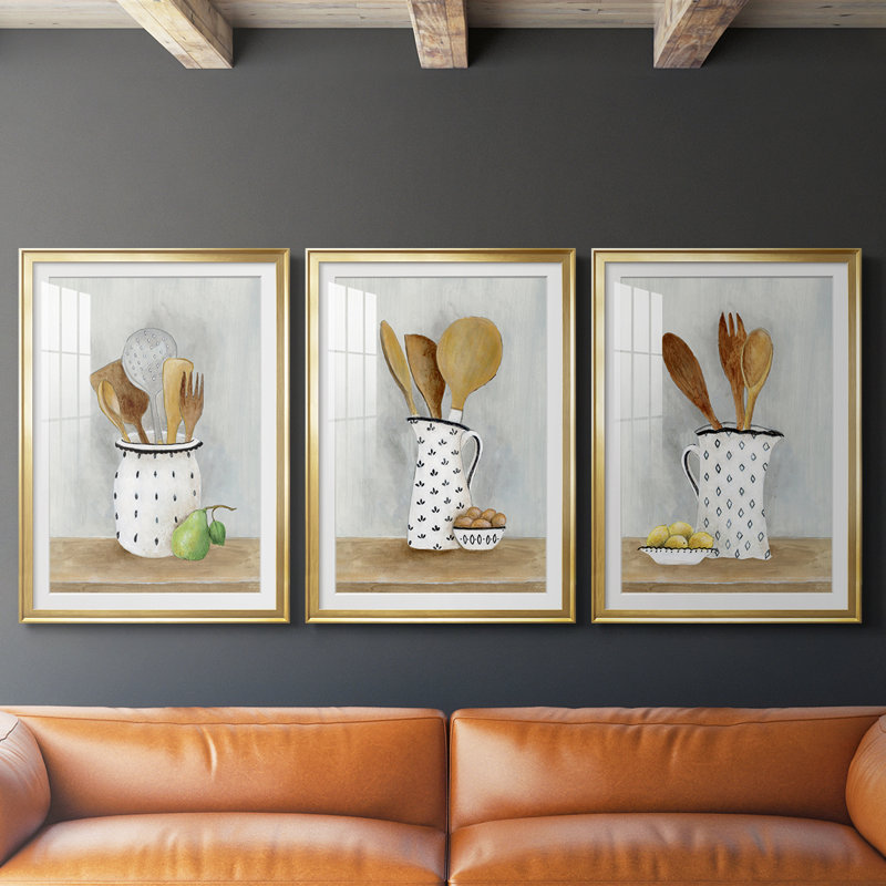 Cottage Kitchen I  -Custom Framed  Premium Print W Matt - 3 Pieces, 21" H x 30" W, Gold