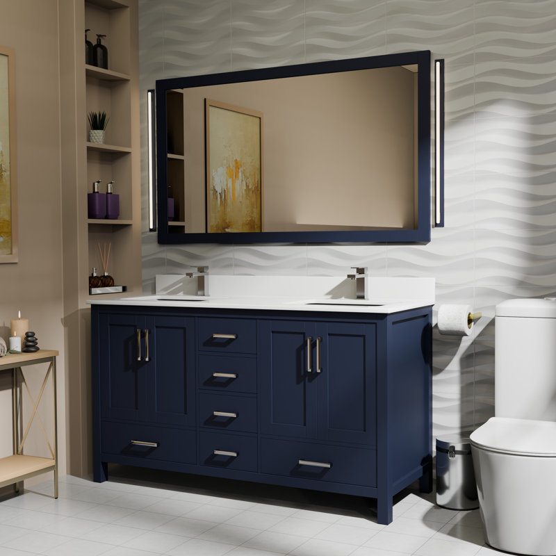 Jacques 60 in. W x 22 in. D Double Bath Vanity and Top, Navy Blue, White Cultured Marble