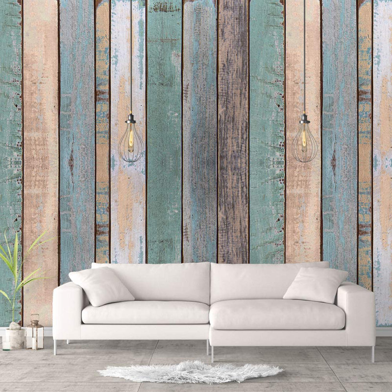 Idées murales murales pour la chambre à coucher, beau papier peint industriel avec 2 autocollants muraux à peler et coller_WOOD_1907_H02