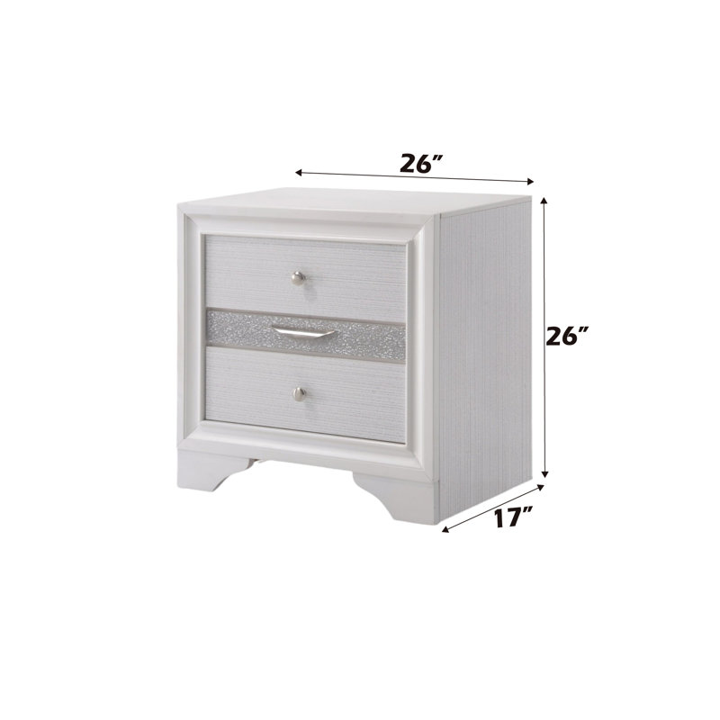 Table de chevet blanche élégante avec espace de tiroir - Finition texturée, fonction coulissante en métal, Blanc