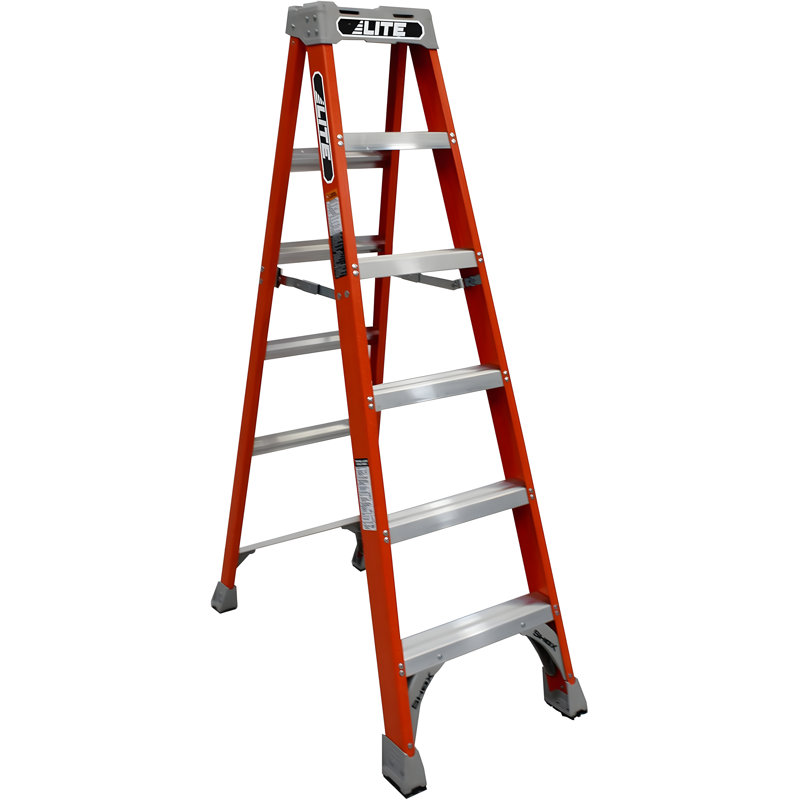 6-Foot Fibreglass Step Ladder With 300-Pound Load Capacity, Type IA ANSI OSHA Compliant, Non-Conductive Safety, Slip-Resistant Rubber Feet