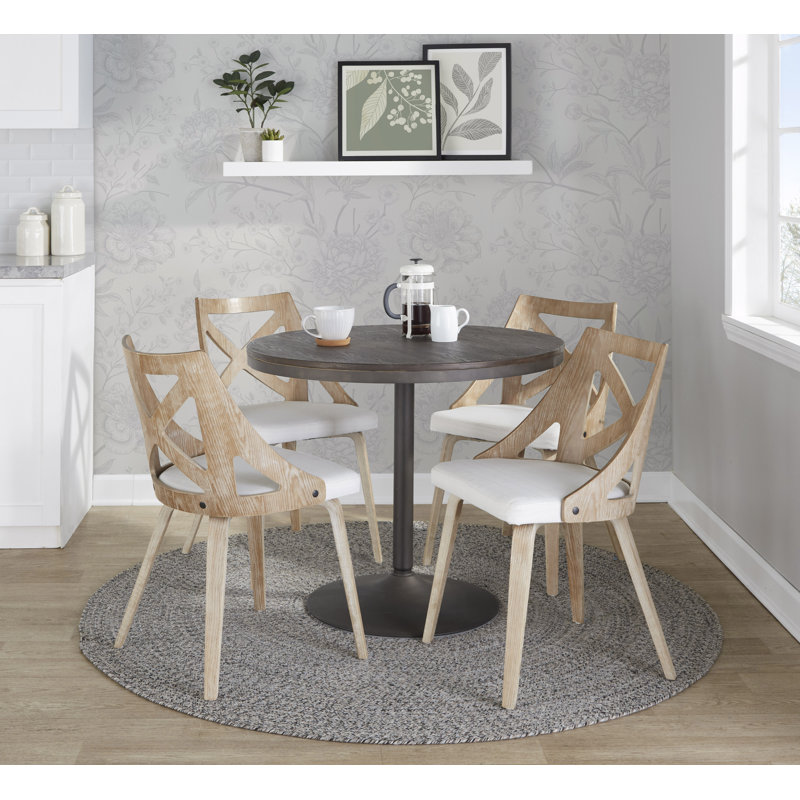 4 - Person Pedestal Dining Set, Antique, Whitewashed/Cream, Antique
