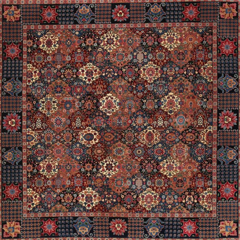 Tapis brun/noir/crème traditionnel, Carré 5 pi