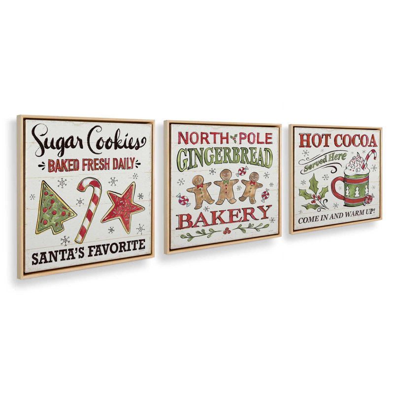 «Santa's Favorite Sugar Cookies», ensemble de 3 impressions sur toile, H 33 po x l 99 po, Érable américain