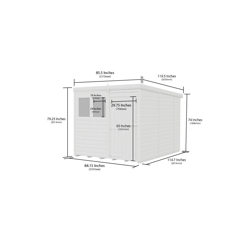 Total Sheds 7ft x 10ft Pent Garden Shed - Double Door - With Windows - Pressure Treated Timber - UK Manufactured