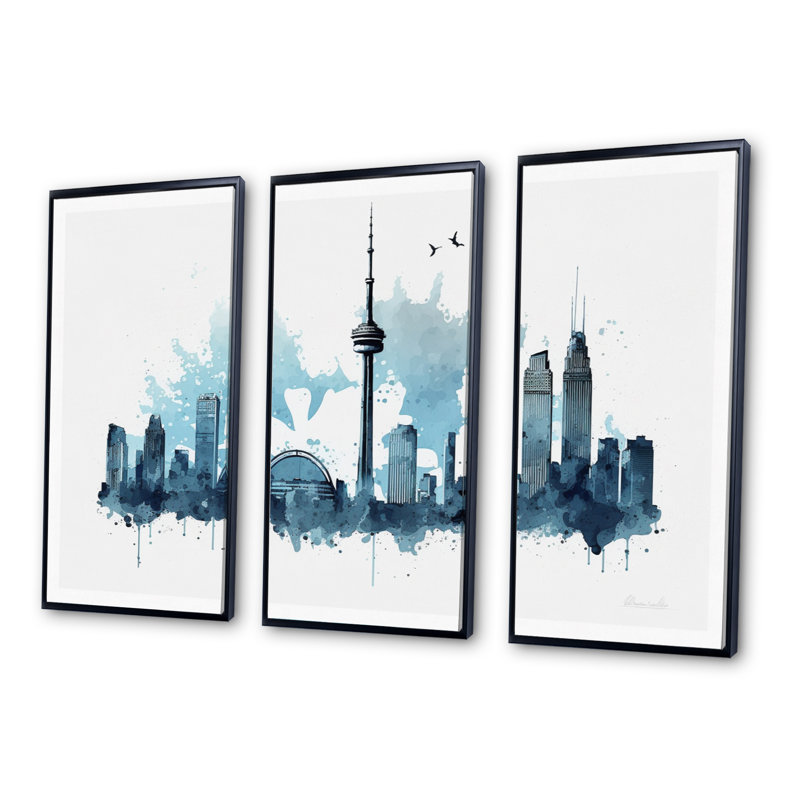 Toronto Skyline V - 3 pièces sur toile, Cadre flottant noir, H 28 po x l 36 po x P 1 po