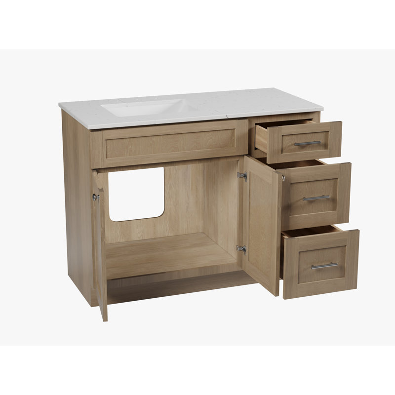Ensemble de meuble-lavabo simple 46 po avec plateau en quartz Disar, Gauche, Chêne naturel