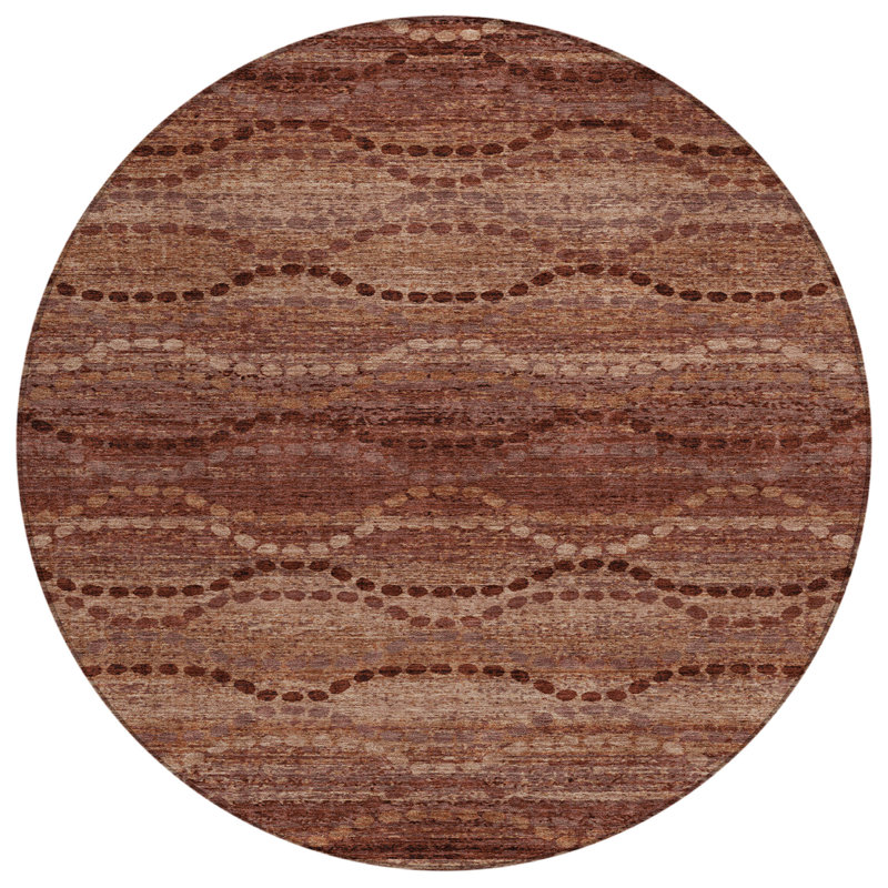 Machine Washable Indoor/Outdoor Xhevrie Paprika Rug, Round 8'