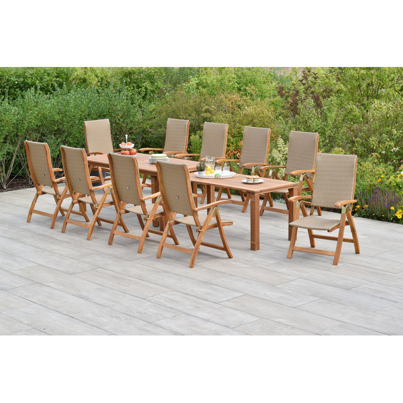 Olesen 10 - Person Acacia Solid Wood Patio Dining Set Extendable Rectangular Table