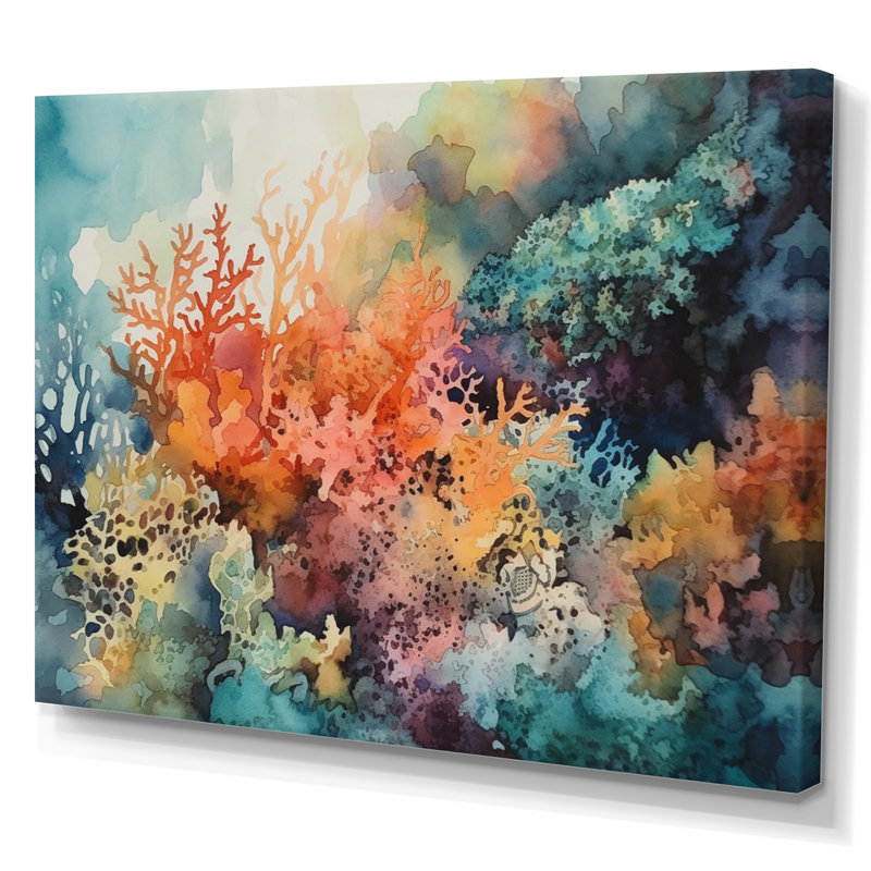 «Vibrant Coral Reef I - Modern Beach», art mural, H 30 po x l 40 po x P 1,5 po, Toile tendue