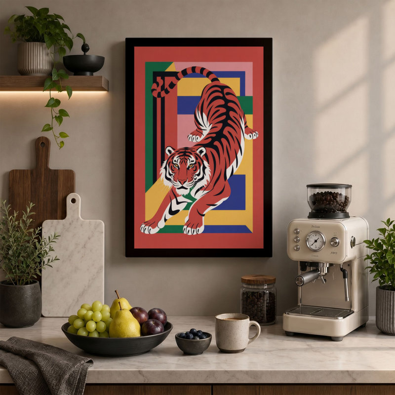 Tiger Geometric - Wrapped Canvas, 30x20 - 76.2 x 50.8 cm, Taupe Border