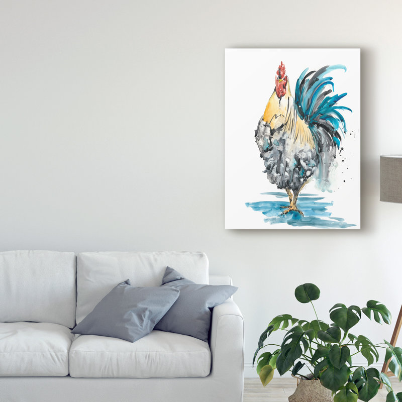 « coq splash ii », peinture sur toile tendue, H 19 po x l 14 po x P 2 po