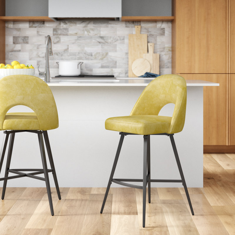 Etna Swivel Upholstered Counter Stool with Metal Frame, Counter Stool (26" Seat Height), Yellow