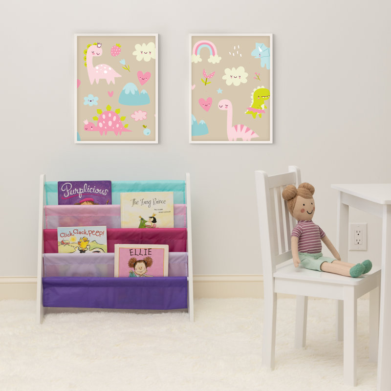 Présentoir de livres pour enfants Hoeft, Blanc / bleu sarcelle / rose / mauve