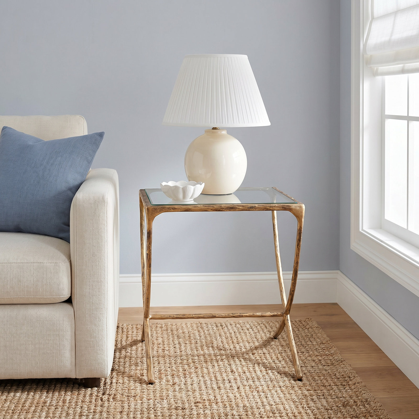 Evelynn Glass End Table, Brass