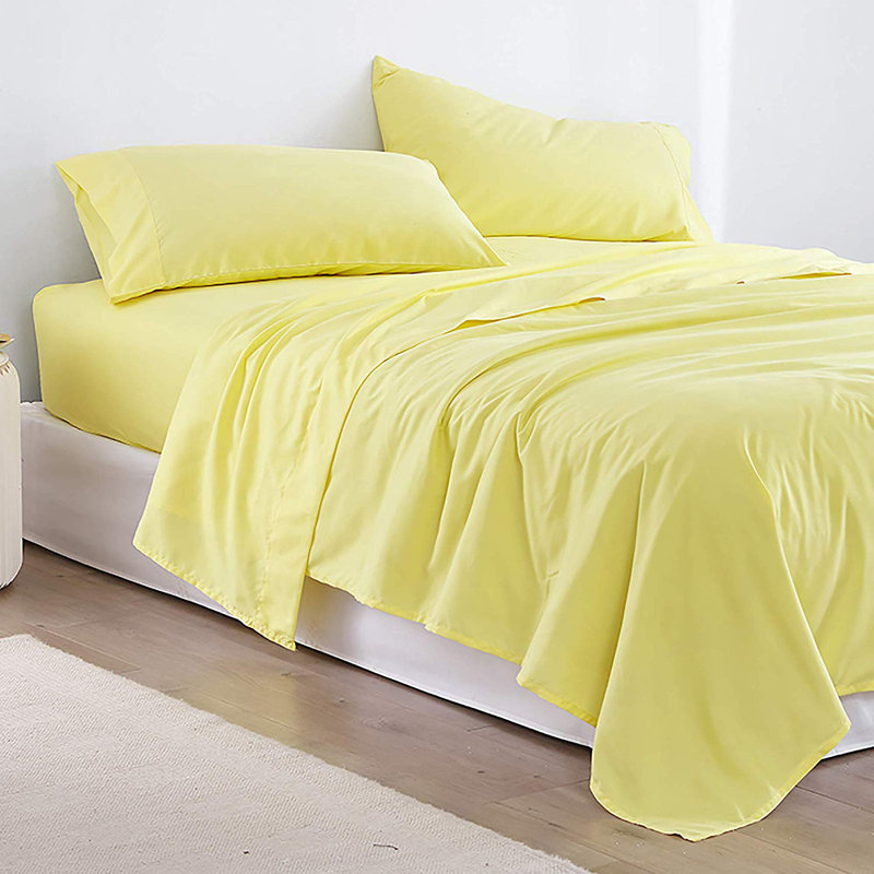 Microfiber Sheet Set, Full XL Sheet Set + Fitted Sheet + 2 Pillowcases, Limelight Yellow