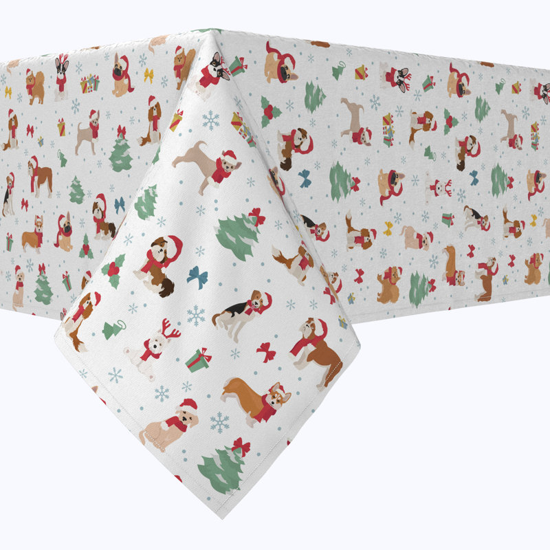 Elso  Rectangular Tablecloth, 100% Cotton, Holiday Dogs, 84" x 60"