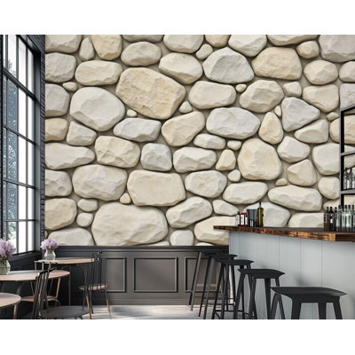 Beige Peel and Stick Wallpaper Natural Stone Cobblestone Neutral Beige Gray Tones Wall Murals 69"H x 96"W Removable PVC Wall Paper Self-Adhesive Wall Decor for Bedroom Living Room Home Office
