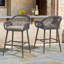 Tabouret de bar extérieur en aluminium avec dossier en corde tissée-600329408