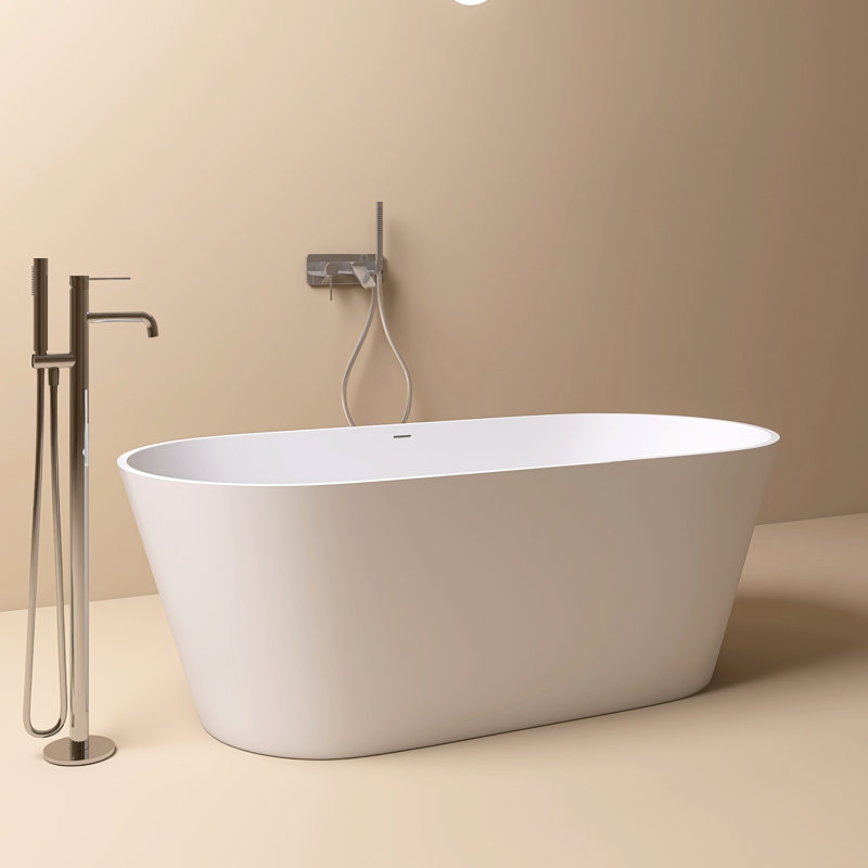 63" x 30" Freestanding Tub Solid Surface Soaking Bathtub, White