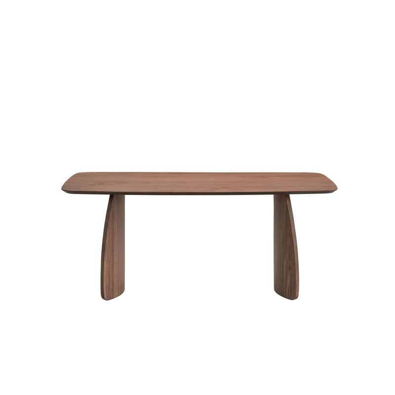 Walnut Veneer Dining Table - Rectangular Fixed Strong Tabletop Synthetic Elegant Stable Build