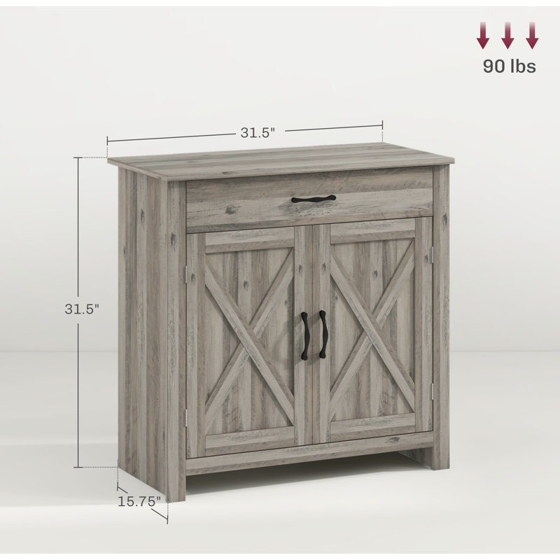 Farmhouse Sideboard Buffet Cabinet, Barn Door Coffee Bar Cabinet with Adjustable Shelf, Gray Wash