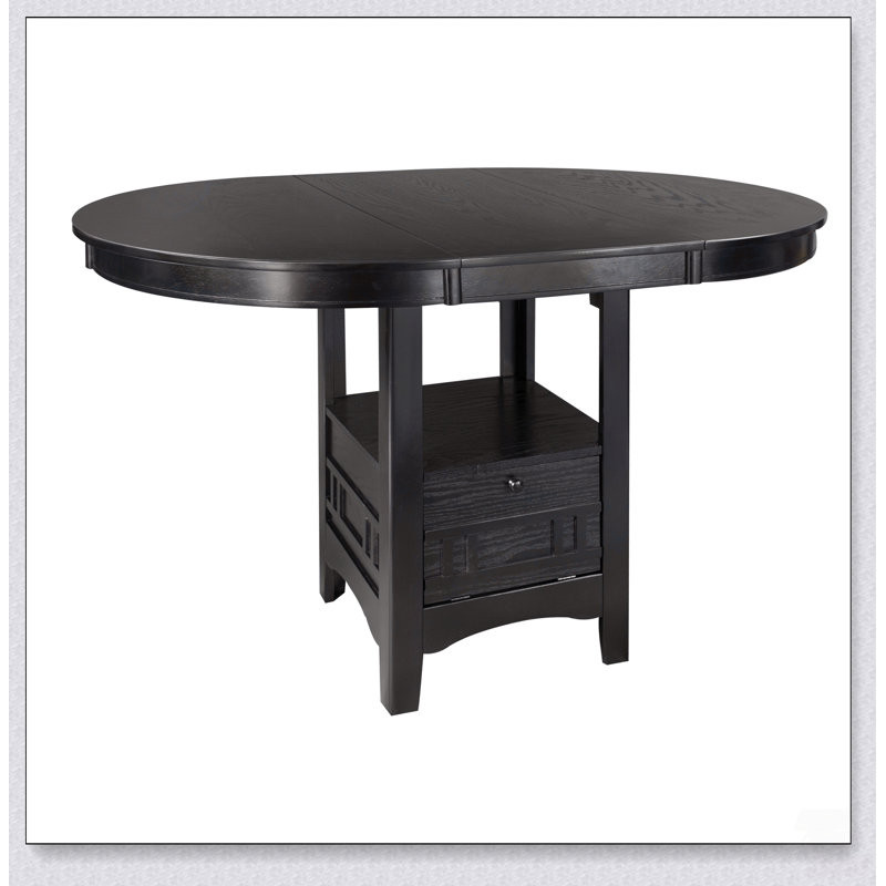 Table de salle à manger traditionnelle à hauteur de comptoir avec rallonge et base de rangement pour répondre à tous vos besoins de réception à domicile.