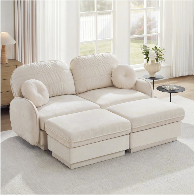 Canapé en forme de U Chenille Cloud, canapé à assise profonde avec repose-pieds amovibles, coussins ronds et coussins de dossier matelassés exquis, pieds de cadre de base encastrés, assemblage facile, convient au salon