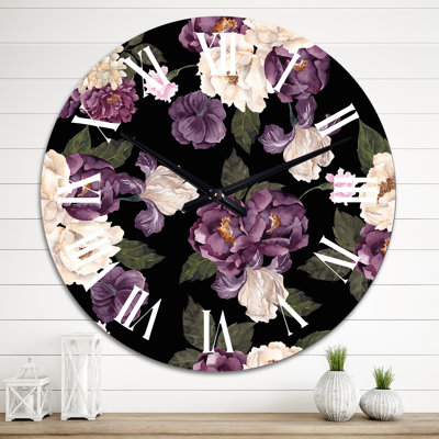 Beige And Purple Vintage Flowers II - Traditional Wall Clock