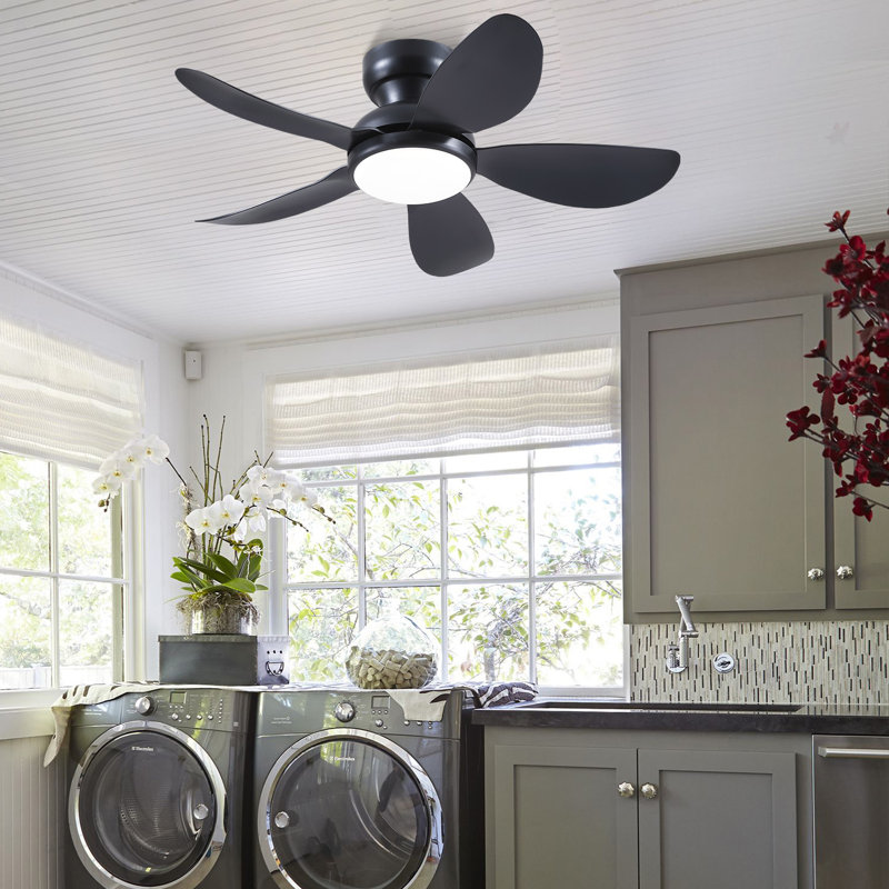 Ventilateur de plafond encastré à profil bas 32/36/46/52 po avec éclairage et télécommande, 36" Wide, Noir