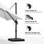 Parasol carré en porte-à-faux pivotant de 10 po avec base et rotation à 360 degrés Rocshelle-248276125-225910566