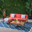 Ensemble de canapé modulaire d'extérieur en forme de L - Bois d'acacia, 3 places + repose-pieds + table basse, coussins résistants à l'eau