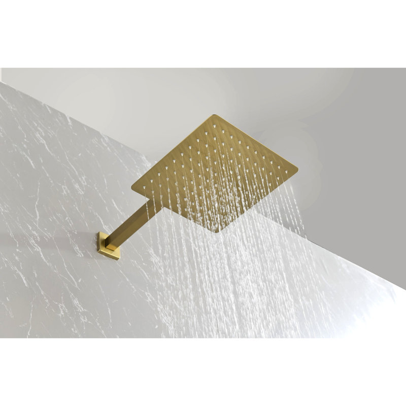 Wall Mounted High Shower System In Brushed Gold With 10 Inches Rain Head And Handheld Valve Trim System: & . Dual System. Bathroom Faucet Trim. Self-Cleaning Nozzle. Aligns American Standard Pipe.