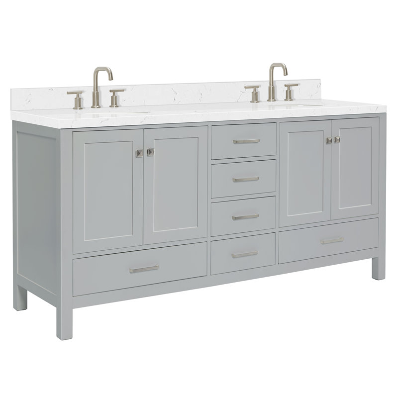  Meuble-lavabo double 72,25 po avec comptoir, Gris, Oval