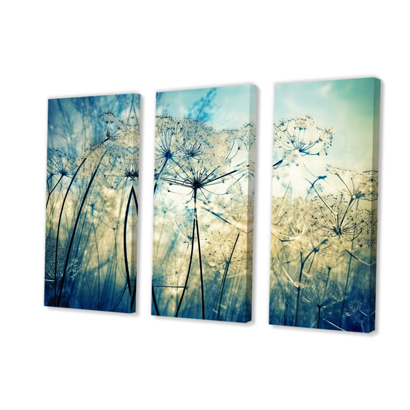 Mccray " Wildflowers In Meadow Blue Vintage Botanical V " 3 - Pieces, 28" H x 36" W x 1" D