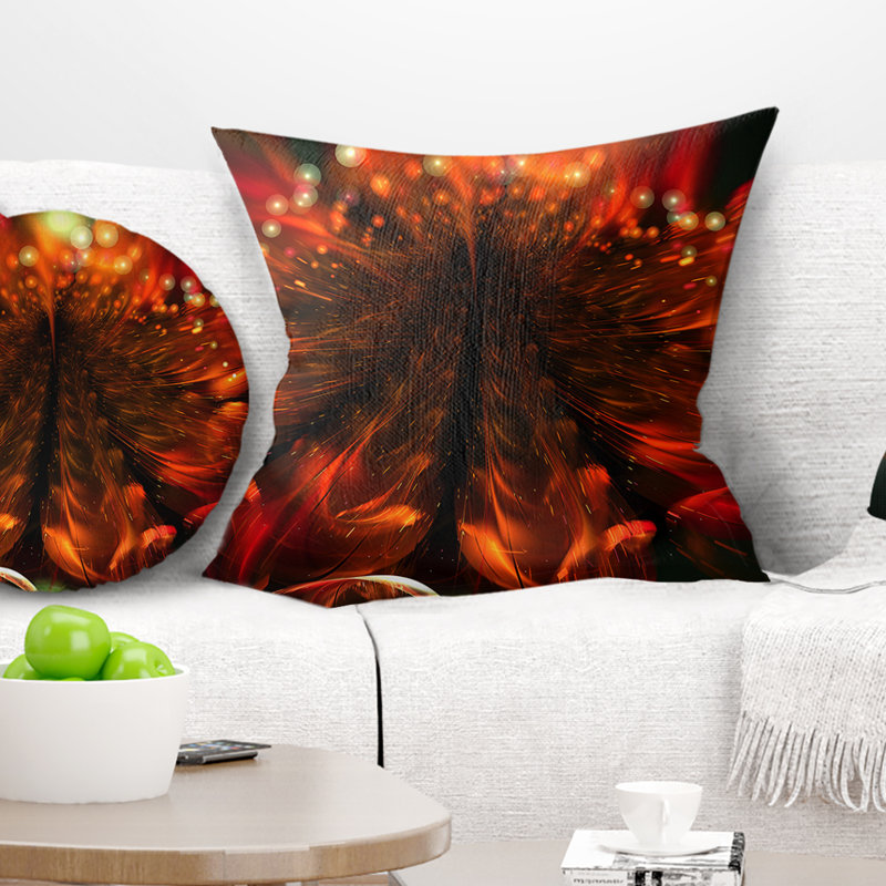 Abstrait fleur fractale orange - coussin imprimé floral, 18 po x 18 po, Coussin décoratif