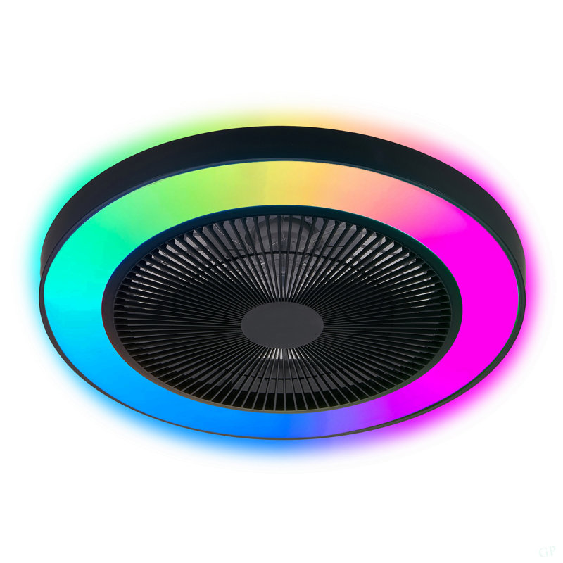 Ventilateur de plafond noir de 19 pouces avec DEL RVB - à intensité variable et à changement de couleur, application et télécommande, ventilateur de plafond intelligent moderne pour le salon, la chambre à coucher et la salle à manger (moteur silencieux / 6 vitesses / réversible / courant continu)