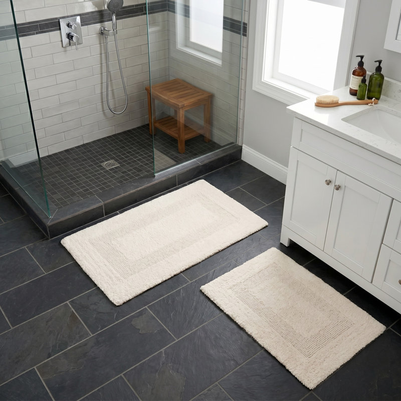 Lavish Home 2PC Bathroom Rugs - 2575 GSM Reversible Cotton Bathroom Mat Set-Machine Washable Bath Mats for Bathroom, Kitchen, Laundry Room (Ivory)