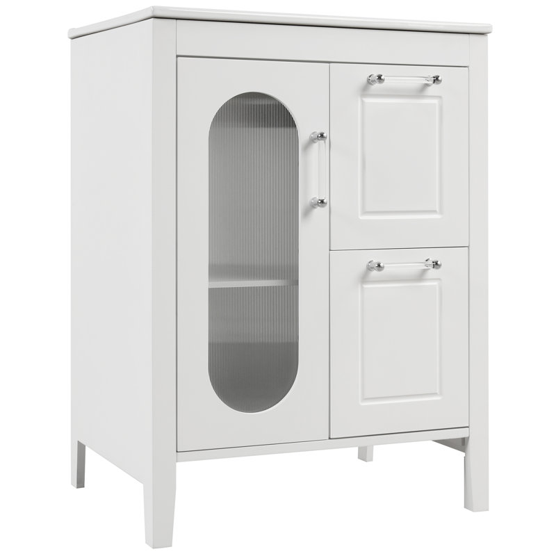 Meuble-lavabo simple autoportant 24 po avec plateau en céramique Lueva, Blanc