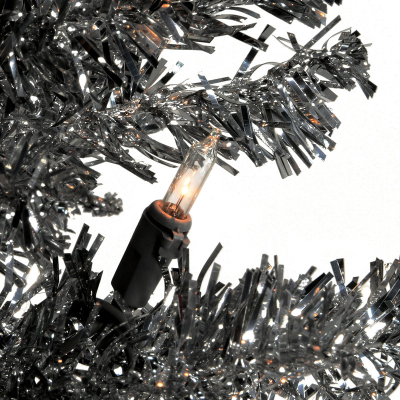 Black Tinsel Tree with Clear Lights, 7'
