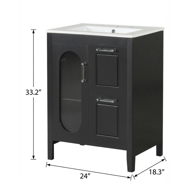 Meuble-lavabo simple 24 po avec lavabo, noir, Noir