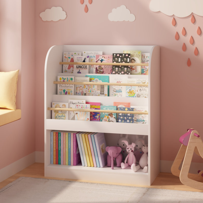 Bibliothèque pour enfants avec rangement ouvert, bibliothèque pour enfants orientée vers l'avant, étagère à livres en bois à plusieurs niveaux pour les tout-petits, salle de jeux, chambre à coucher ou chambre de bébé - blanc