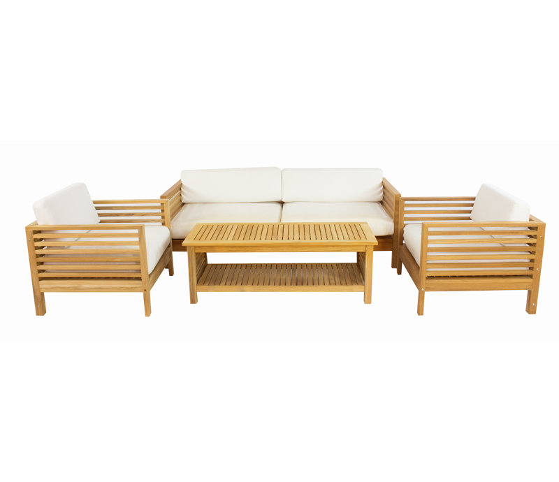 Summer 4 Piece Rattan Sunbrella Sofa Set with Cushions, Gray, Brown